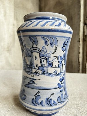 Antique Maiolica Albarello Jar, Blue White Delft / Faience Medicinal Pot /1712