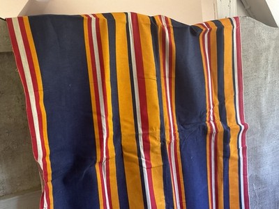 Vintage Ticking Yellow Red Blue Fabric, French Summer Textile Projects/ 1m