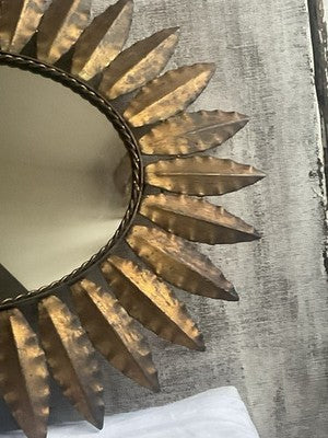 Vintage Sunburst Mirror Italian Gilt Metal Midcentury Design Home Decor Styling
