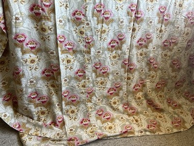 Antique Fabric Floral Cotton Cretonne Vintage Pink Taupe Panel Textile 245x235cm