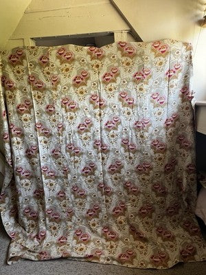 Antique Fabric Floral Cotton Cretonne Vintage Pink Taupe Panel Textile 245x235cm