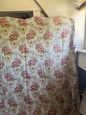 Antique Fabric Floral Cotton Cretonne Vintage Pink Taupe Panel Textile 245x235cm