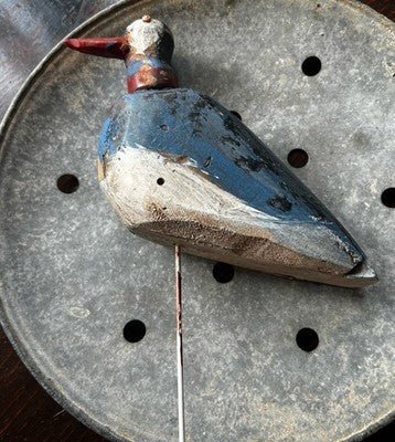 Vintage Duck Decoy, French Country Bird On Stick, Blue Seagull Garden decor