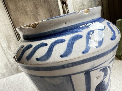 Antique Maiolica Albarello Jar, Blue White Delft / Faience Medicinal Pot /1712