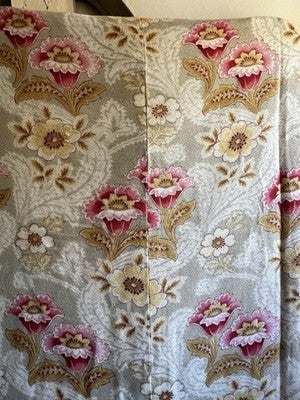 Antique Fabric Floral Cotton Cretonne Vintage Pink Taupe Panel Textile 245x235cm