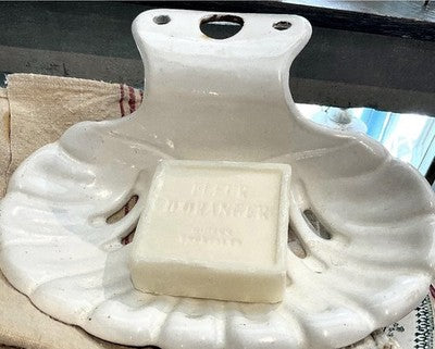 Antique Enamel Soap Dish, Roll top Bath Fittings, VTG Cast Iron Dispenser