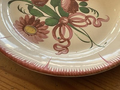 Antique Faience Plate VTG Pink n Green Floral Dish Decorative Majolica