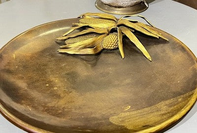 Vintage Decorative Plate, Copper & Brass Maize Relief Tray, Mid Century Platter