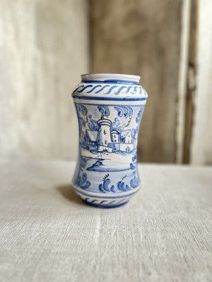 Antique Maiolica Albarello Jar, Blue White Delft / Faience Medicinal Pot /1712