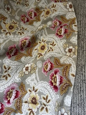 Antique Fabric Floral Cotton Cretonne Vintage Pink Taupe Panel Textile 245x235cm