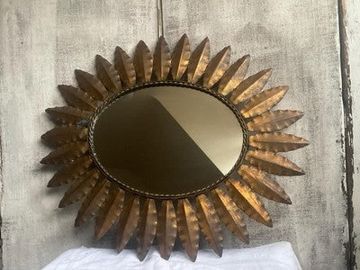 Vintage Sunburst Mirror Italian Gilt Metal Midcentury Design Home Decor Styling