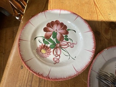 Antique Faience Plate VTG Pink n Green Floral Dish Decorative Majolica