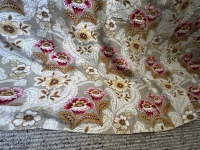 Antique Fabric Floral Cotton Cretonne Vintage Pink Taupe Panel Textile 245x235cm