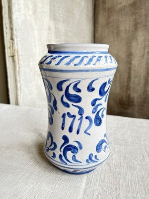 Antique Maiolica Albarello Jar, Blue White Delft / Faience Medicinal Pot /1712