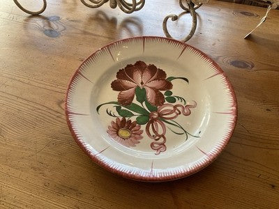 Antique Faience Plate VTG Pink n Green Floral Dish Decorative Majolica