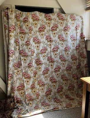 Antique Fabric Floral Cotton Cretonne Vintage Pink Taupe Panel Textile 245x235cm