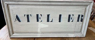Vintage ATELIER Sign, Wooden Stencilled Wall Plaque For Artist & Studio