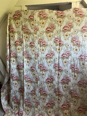 Antique Fabric Floral Cotton Cretonne Vintage Pink Taupe Panel Textile 245x235cm