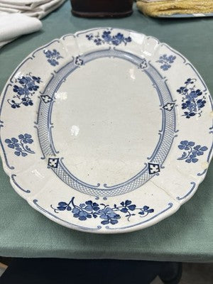Vintage Transfer Ware Plate, Blue Oval Platter / Luneville Jane KG Ironstone