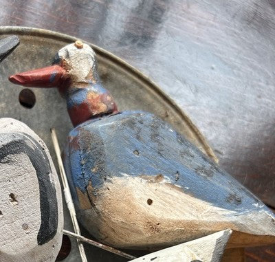Vintage Duck Decoy, French Country Bird On Stick, Blue Seagull Garden decor