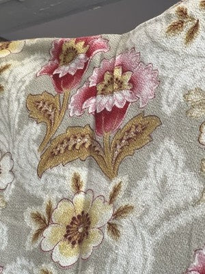 Antique Fabric Floral Cotton Cretonne Vintage Pink Taupe Panel Textile 245x235cm