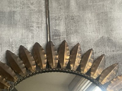Vintage Sunburst Mirror Italian Gilt Metal Midcentury Design Home Decor Styling