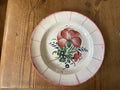 Antique Faience Plate Pink Flower Green Foliage Floral Dish Decorative Majolica