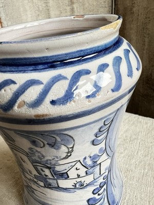 Antique Maiolica Albarello Jar, Blue White Delft / Faience Medicinal Pot /1712