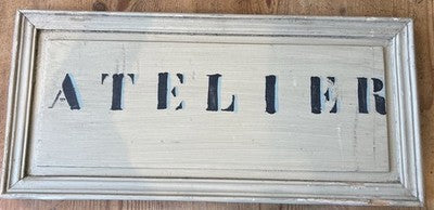 Vintage ATELIER Sign, Wooden Stencilled Wall Plaque For Artist & Studio