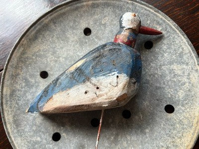 Vintage Duck Decoy, French Country Bird On Stick, Blue Seagull Garden decor