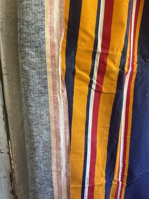 Vintage Ticking Yellow Red Blue Fabric, French Summer Textile Projects/ 1m
