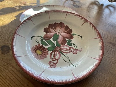 Antique Faience Plate VTG Pink n Green Floral Dish Decorative Majolica