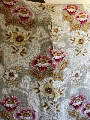 Antique Fabric Floral Cotton Cretonne Vintage Pink Taupe Panel Textile 245x235cm
