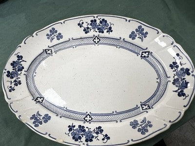 Vintage Transfer Ware Plate, Blue Oval Platter / Luneville Jane KG Ironstone