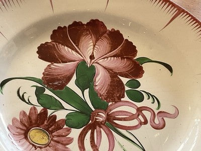 Antique Faience Plate VTG Pink n Green Floral Dish Decorative Majolica