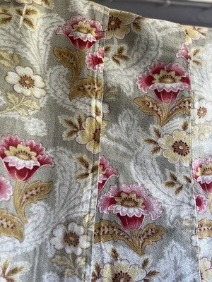 Antique Fabric Floral Cotton Cretonne Vintage Pink Taupe Panel Textile 245x235cm