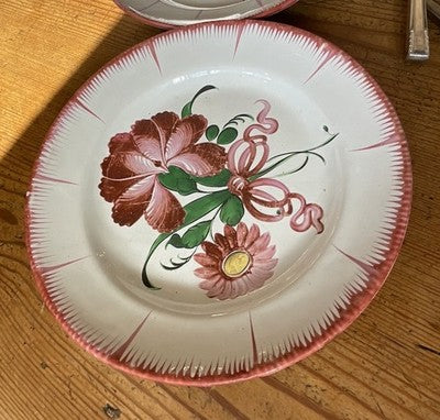 Antique Faience Plate VTG Pink n Green Floral Dish Decorative Majolica