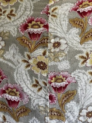 Antique Fabric Floral Cotton Cretonne Vintage Pink Taupe Panel Textile 245x235cm
