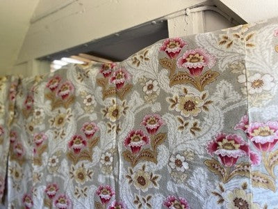 Antique Fabric Floral Cotton Cretonne Vintage Pink Taupe Panel Textile 245x235cm