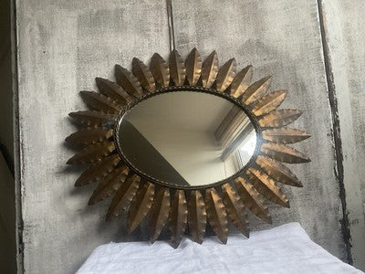 Vintage Sunburst Mirror Italian Gilt Metal Midcentury Design Home Decor Styling