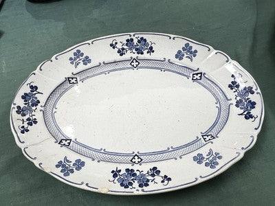 Vintage Transfer Ware Plate, Blue Oval Platter / Luneville Jane KG Ironstone