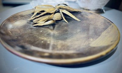 Vintage Decorative Plate, Copper & Brass Maize Relief Tray, Mid Century Platter