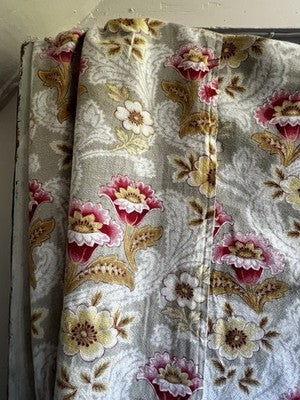 Antique Fabric Floral Cotton Cretonne Vintage Pink Taupe Panel Textile 245x235cm