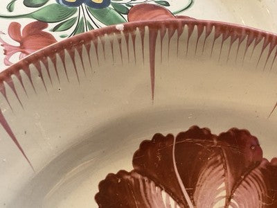 Antique Faience Plate VTG Pink n Green Floral Dish Decorative Majolica