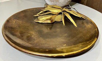 Vintage Decorative Plate, Copper & Brass Maize Relief Tray, Mid Century Platter