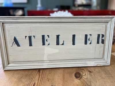 Vintage ATELIER Sign, Wooden Stencilled Wall Plaque For Artist & Studio