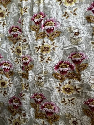 Antique Fabric Floral Cotton Cretonne Vintage Pink Taupe Panel Textile 245x235cm