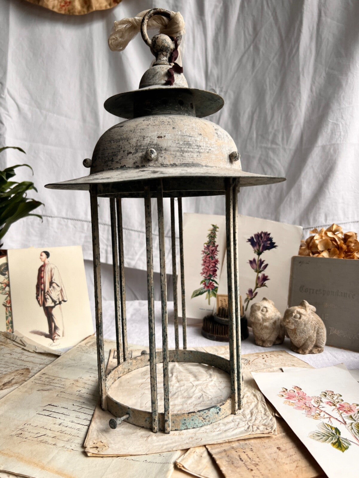 Antique French Light. Vintage Outdoor Pendant. Architectural Antiques/ Verdigris