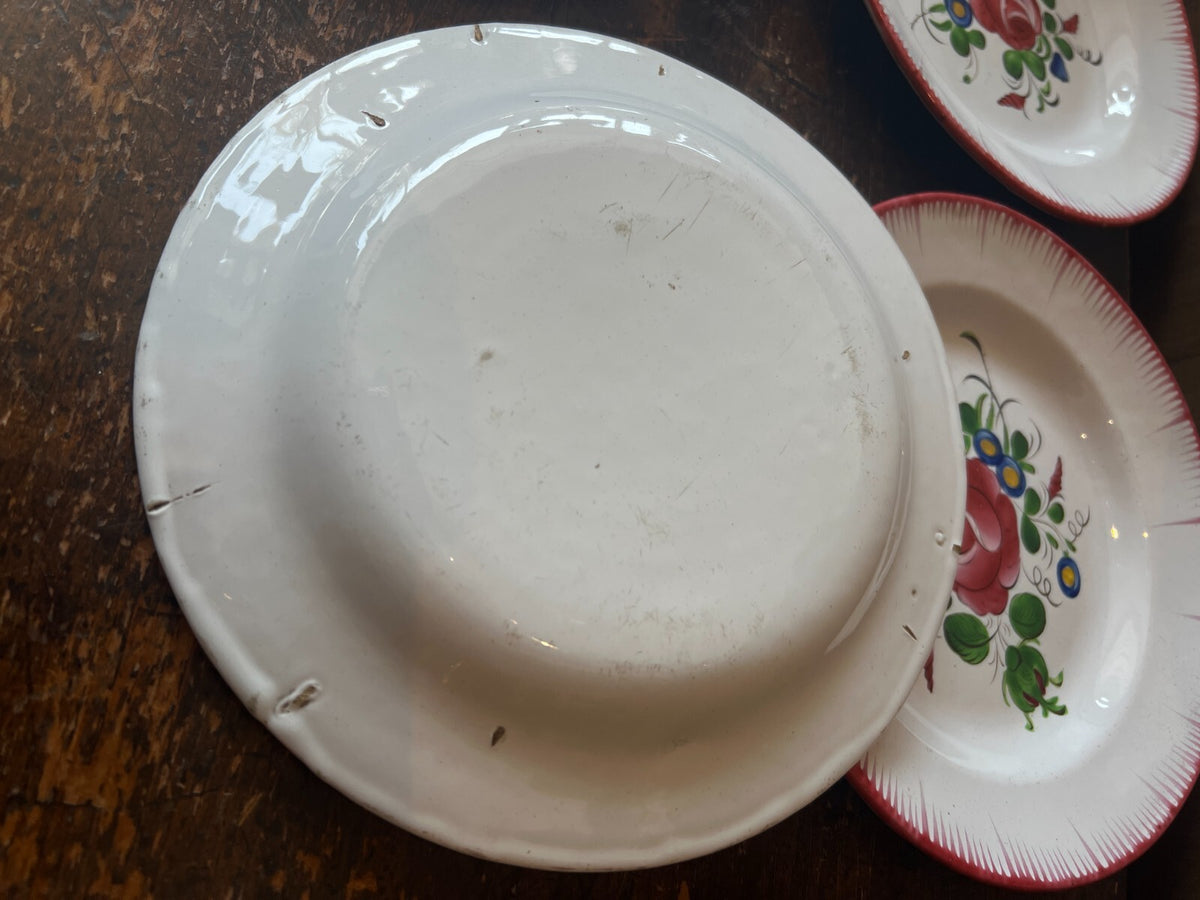 Antique Faience Plates Pink Roses, Decorative Kitchen Decor / French Table / 4pc