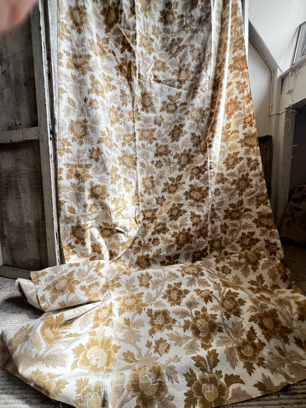 Vintage Floral Fabric French Sepia & Sand Floral Textile for Furnishing Projects